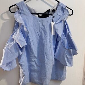 Sugarlips Striped Blue Ruffle Blouse
